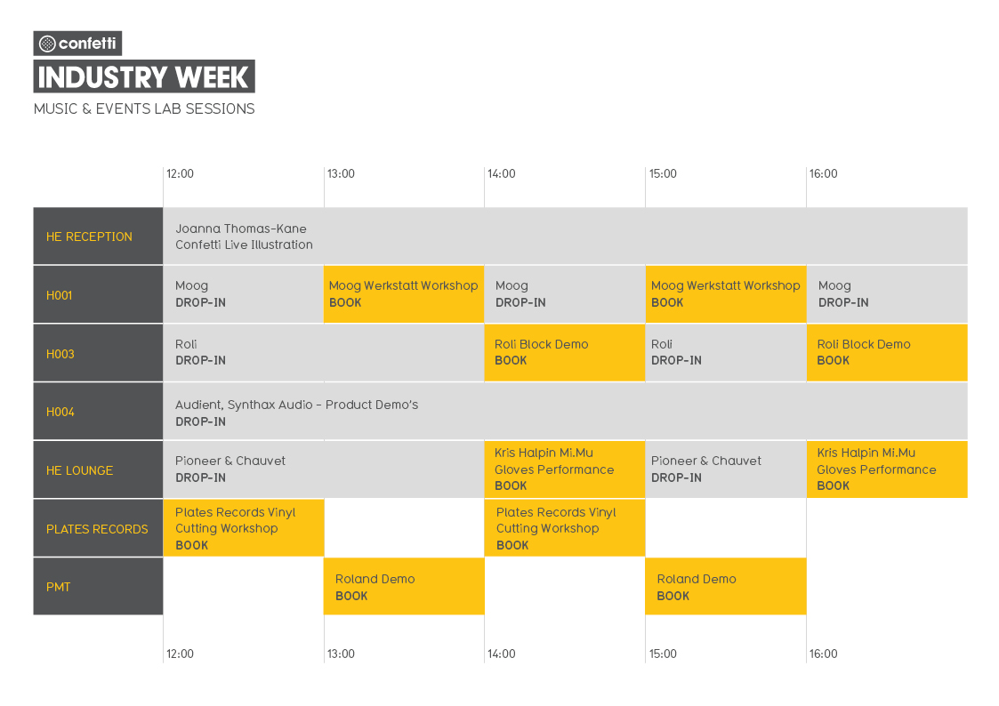 Industry week music lab sessions timetable