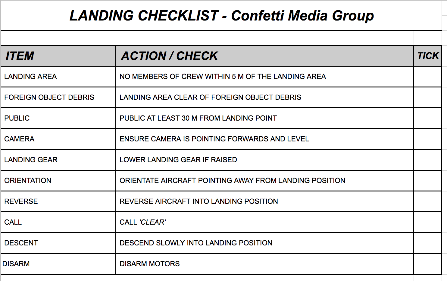 E.5 Pre-landing checklist.