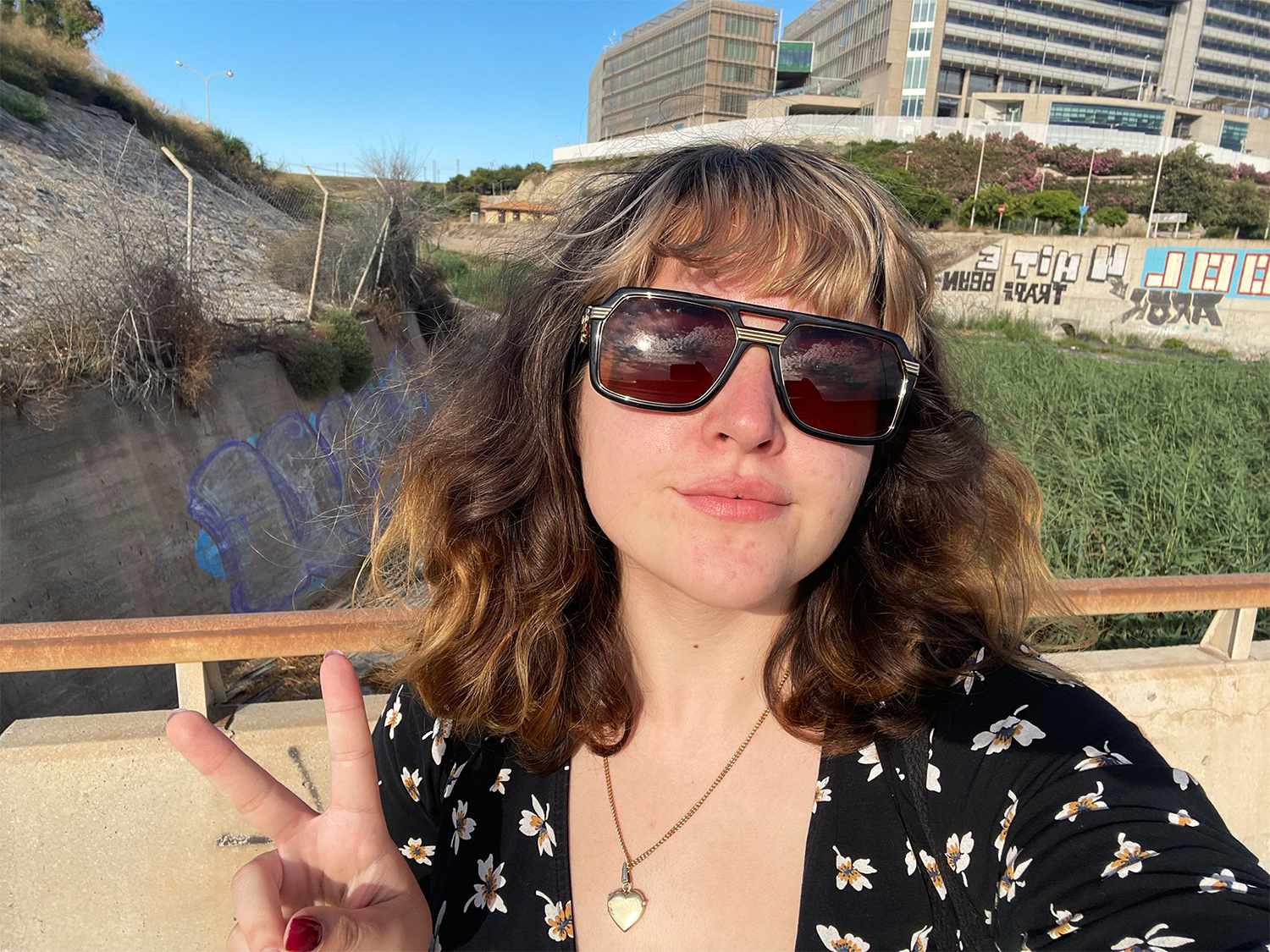Esports Production student, Rebecca, posing for a photo whilst on a work experience trip in Alicante